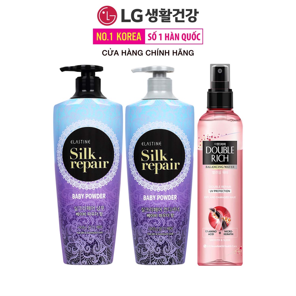 Combo Nước dưỡng tóc Double Rich và Bộ đôi gội xả chăm sóc và nuôi dưỡng tóc Elastine Silk Repair Hương Phấn Em Bé