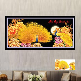 Tranh thêu chữ thập Phú Quý Bình An Chim Công - Tranh Thêu 3D LV3101