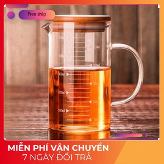 [𝗙𝗥𝗘𝗘 𝗦𝗛𝗜𝗣] Cốc thuỷ tinh chia dung tích 500ml nắp tre [𝐅𝐑𝐄𝐄𝐒𝐇𝐈𝐏 𝐄𝐗𝐓𝐑𝐀]