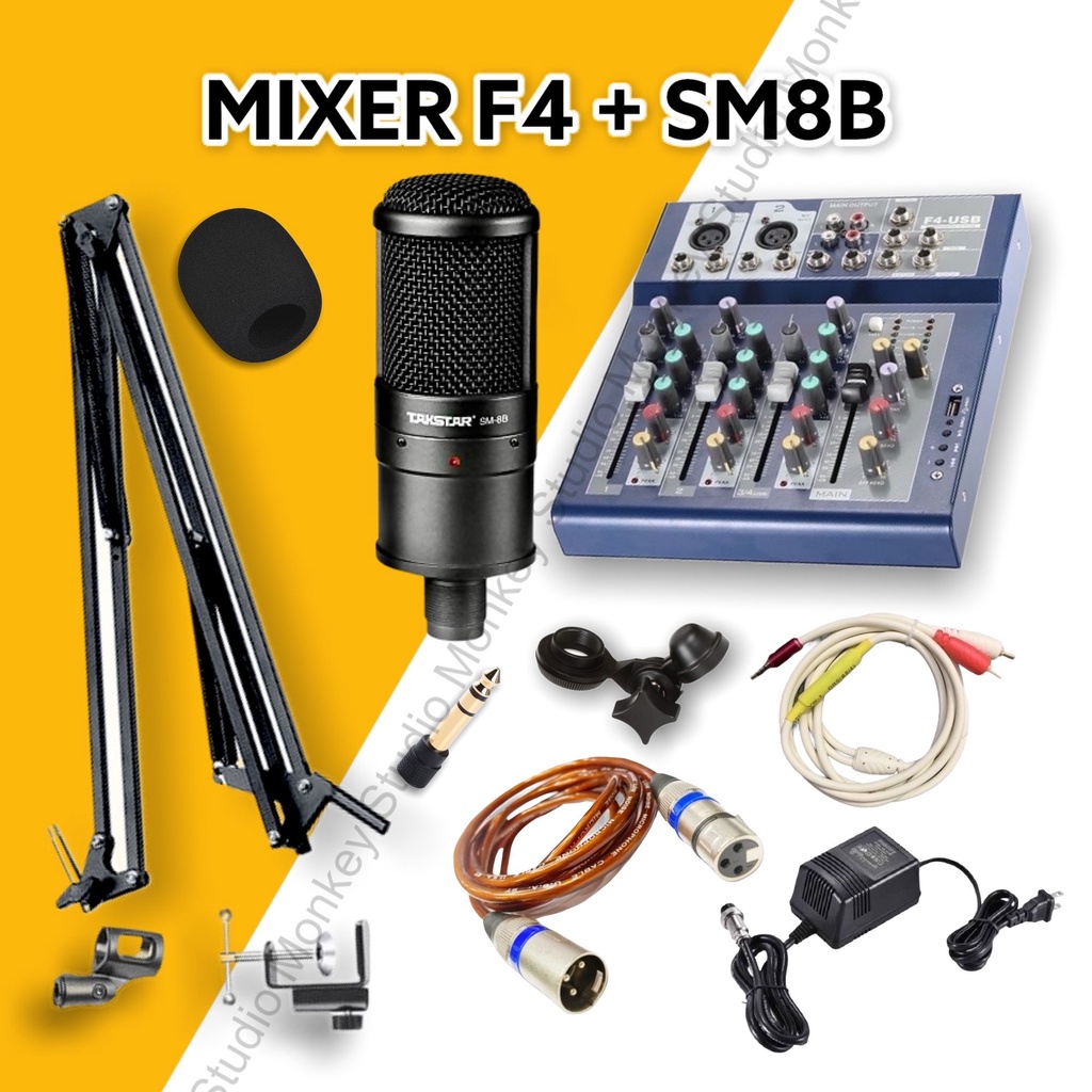 Bộ Combo Mic Thu Âm Hát Livestream Mixer F4 &amp; Mic TAKSTAR SM8B ⚡BH 1 NĂM⚡ Thu Âm Điện Thoại Máy Tính