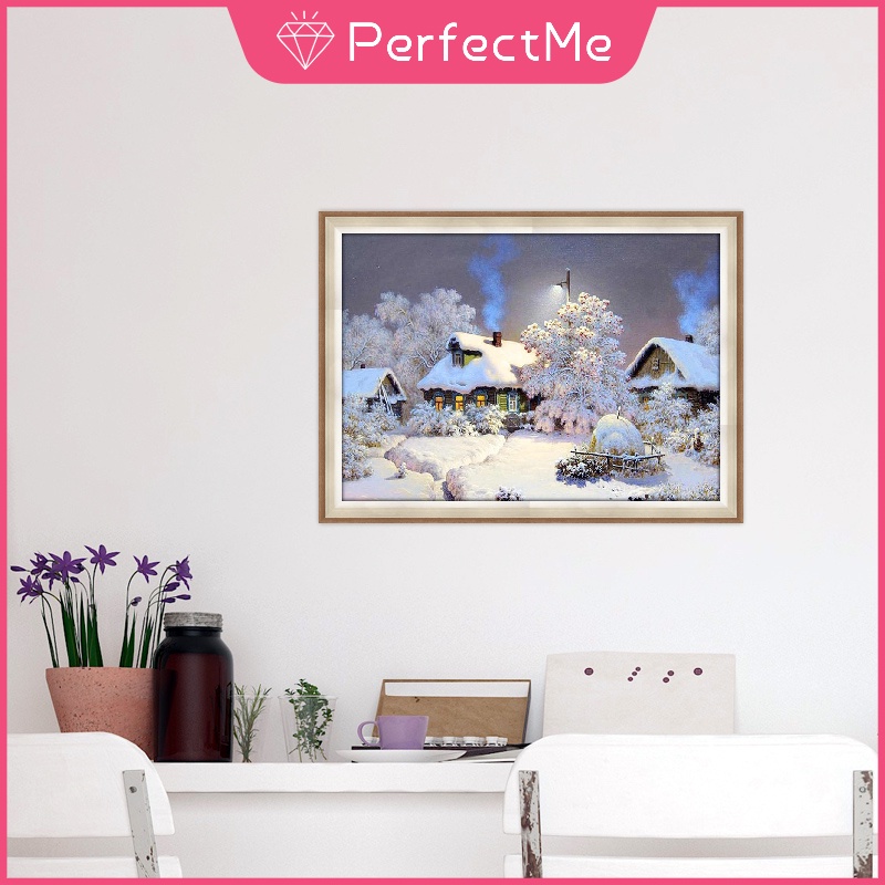 Bộ tranh đính đá 5D họa tiết cảnh tuyết độc đáo kích thước 40x30cm DIY dùng trang trí nhà cửa