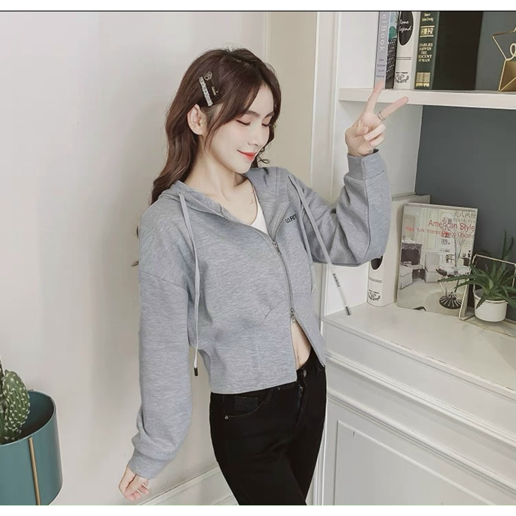 Áo khoác lửng croptop , áo khoác nữ nỉ ngoại thêu chữ có nón unisex ulzzang nam nữ kiểu dáng Mới Hot - U773