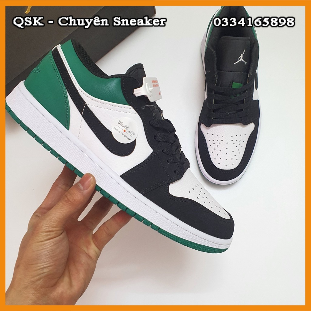 Giày Jordan 1 Low Xanh Đen White Black Mystic Green Fullbox , Giày thể thao jordan 1 cổ thấp xanh đen green da nhăn.