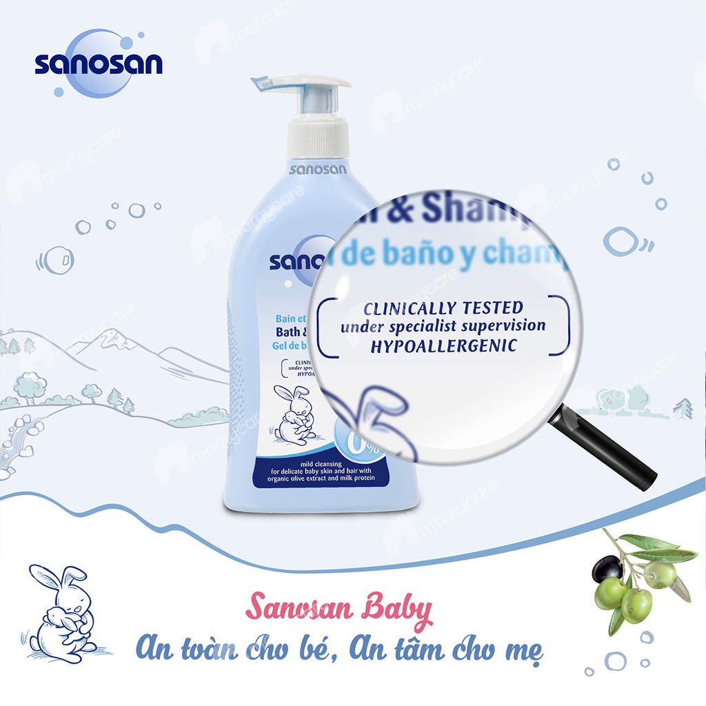 Sữa tắm tạo bọt Baby Sanosan chiết xuất olive hữu cơ an toàn cho bé 250ml - MAMYCARE