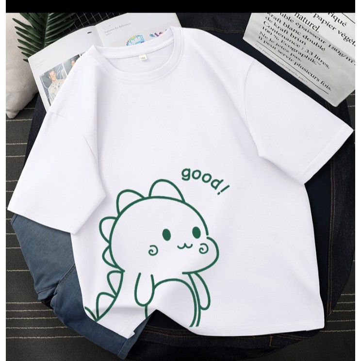 Áo thun khủng long in nhiệt , phom rộng , mặc đôi 1 nhóm siêu cute nhe