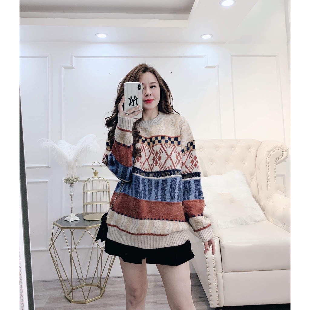[HÀNG QUẢNG CHÂU] Áo Len Nữ Tay Dài Thổ Cẩm Dáng Thụng Cao Cấp_Xuống Phố Là Xinh