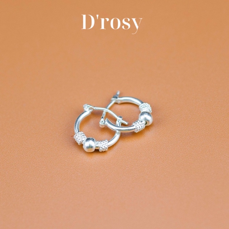 Khuyên tai bạc, bông tai mix bi cá tính cỡ 1cm bạc ta nguyên chất có bảo hành