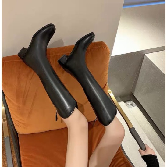 Bốt nữ đùi da lì thời trang, Bốt nữ thời trang boots cổ vát cao gót5p khóa sau phong cách công sở Hàn Quốc mùa đông 2021