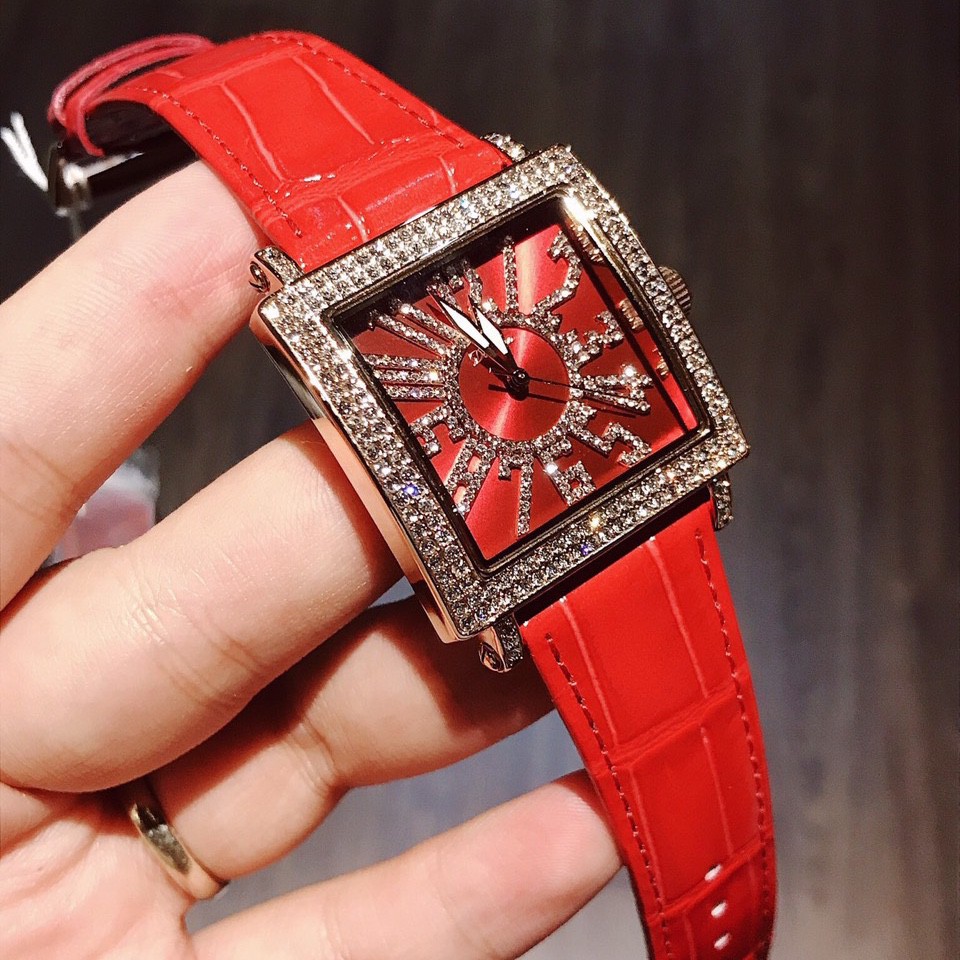 Đồng Hồ Davena Nữ Dây Da Đỏ Rose Gold 35mm Authentic