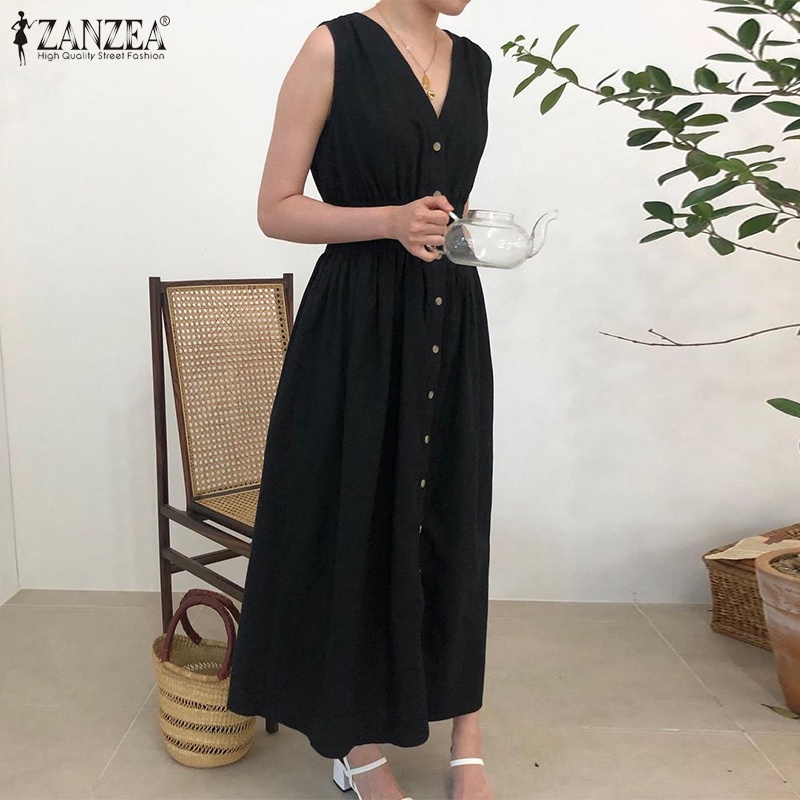 Đầm maxi ZANZEA không tay cổ chữ V thời trang dành cho nữ