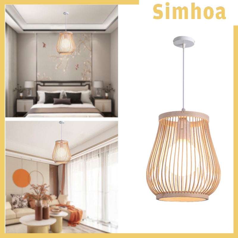 [SIMHOA] Bamboo Wicker Pendant Light Retro Ceiling Lantern Lamp Decorative Lampshade