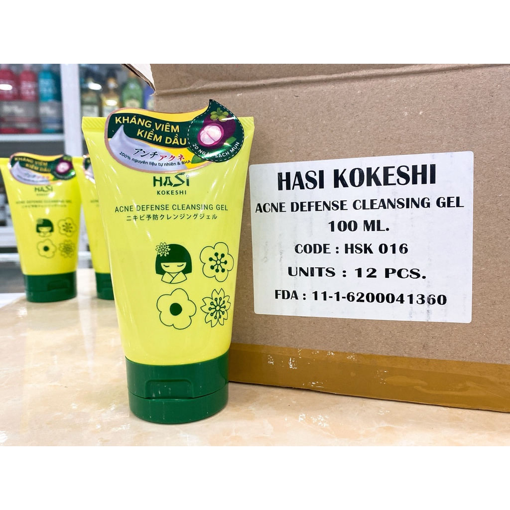 Gel Rửa Mặt Da Mụn Kiềm Dầu HaSi Kokeshi Acne Defense Cleansing 100ml