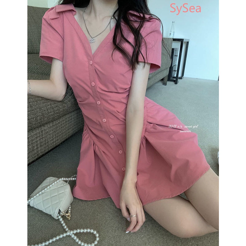 Đầm Sơ Mi Xếp Ly Phong Cách Hàn Quốc Cho Nữ