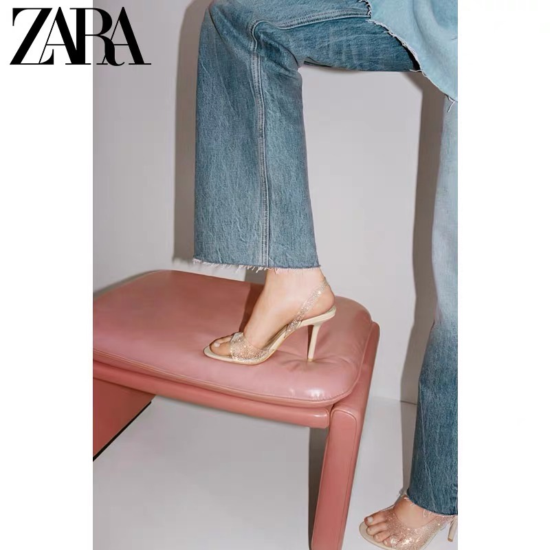 Zara Xăng đan Cao Gót Bằng Nhựa Màu Be Sáng Phong Cách Pháp Thời Trang Mùa Hè Cho Nữ