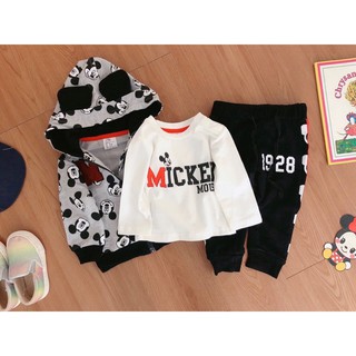 Bộ nỉ bé trai bộ nỉ cho bé trai in hình mickey set 3 chi tiết cực đẹp ấm