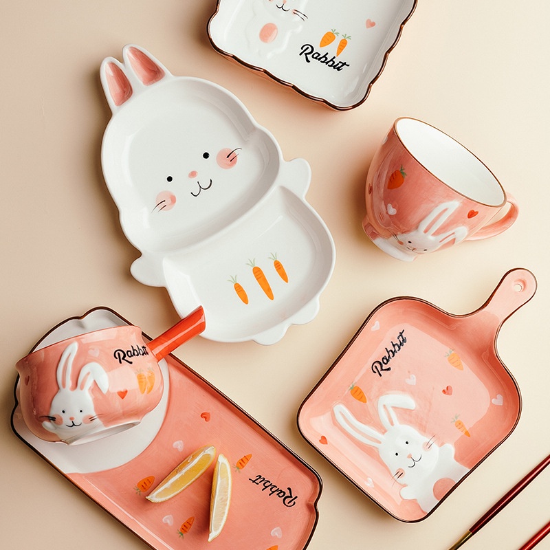 Đĩa Ăn Dặm Hình Thỏ Trắng Xinh Xắn Size To Chất Liệu Gốm Sứ Đựng Đồ Ăn Dặm Cho Bé YOOTA BABY