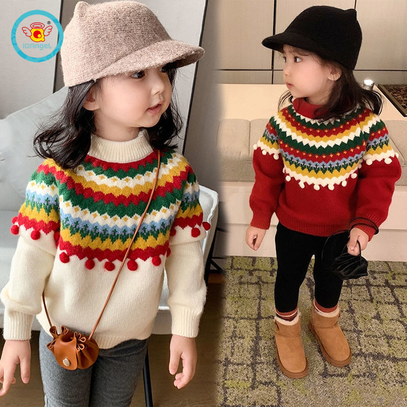 Áo sweater IQ Angel dệt kim phong cách Giáng Sinh năm mới xinh xắn dành cho bé gái