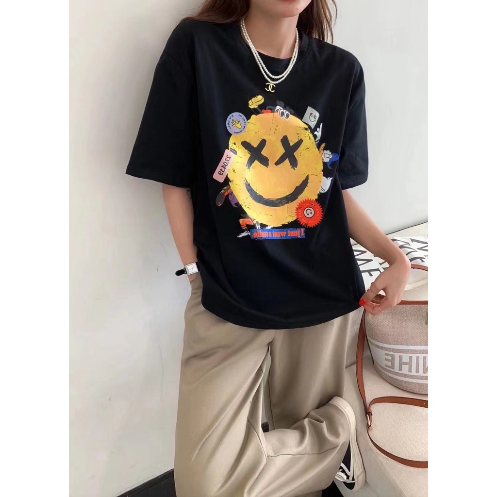 Áo Thun Mặt Cười Siêu Kute Phong Cách Trẻ Trung Năng Động, Cotton Mịn Thoải Mái Hoạt Động Hè 2022