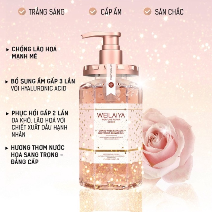 Sữa Tắm Nước Hoa Weilaiya Chính Hãng Tủy Mật Hoa Hồng Damask 450ml Hương Thơm Quyến Rũ Sang Trọng
