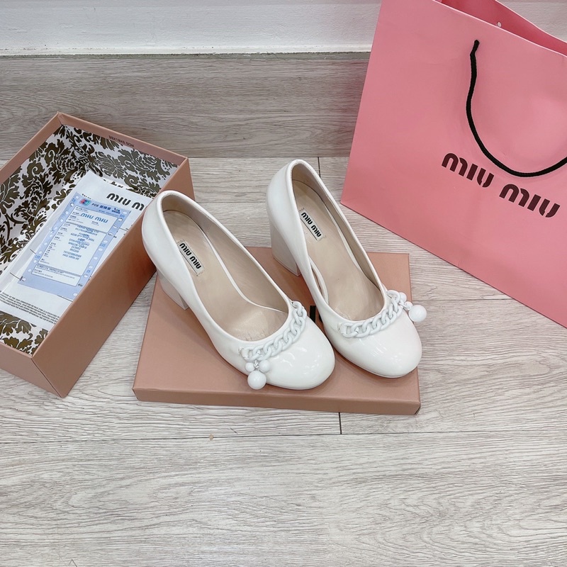 Giày cao gót miumiu trắng xích fullbox
