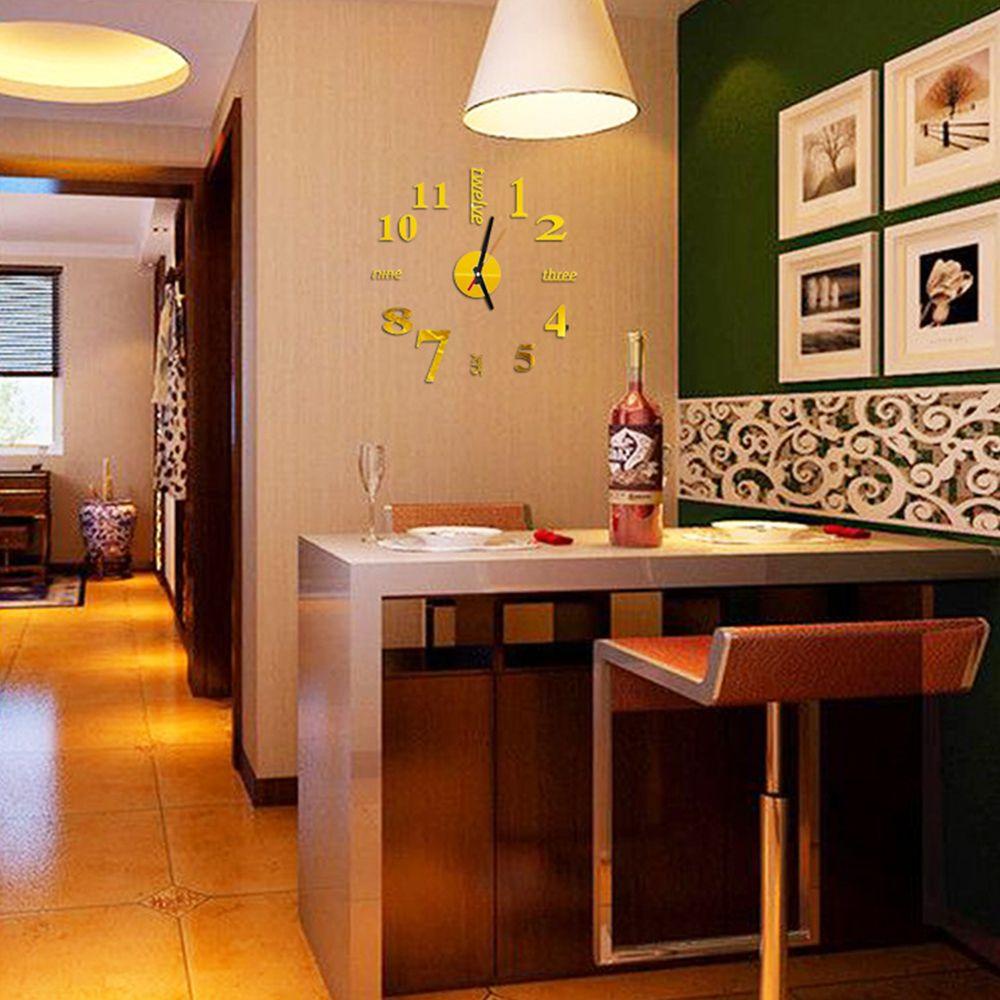 Đồng Hồ Dán Tường 3D DIY Tự Dính Không Gây Tiếng Ồn Bằng Acrylic Phong Cách Hiện Đạ