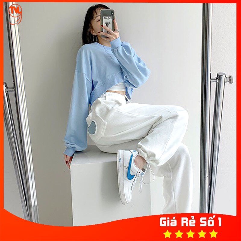 Quần dài nữ rút gấu, quần dài nữ ống rộng thêu hình tim dáng jogger siêu xinh