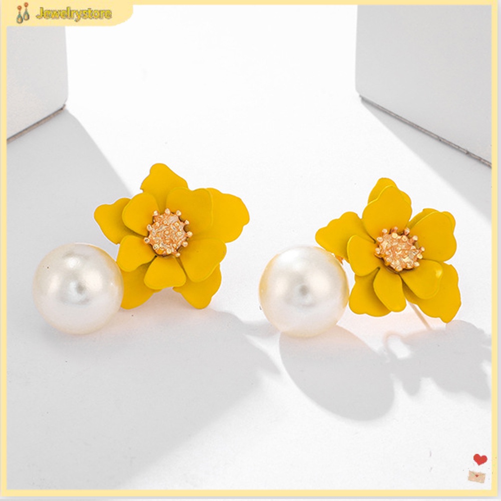 Đôi Bông Tai Mặt Hoa Đính Ngọc Trai Nhân Tạo Thời Trang