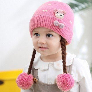 MŨ LEN 2 bím tóc cho bé 3 tháng đến 15 tháng-M62