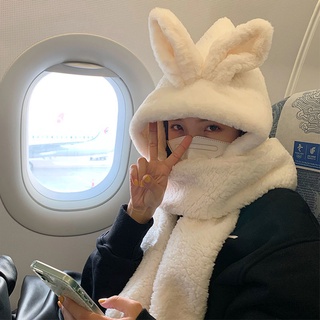 Bộ Mũ Len Tích Hợp Khăn Choàng Tai Thỏ Dễ Thương Thời Trang Thu Đông