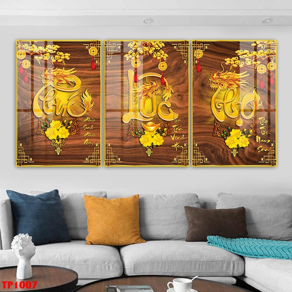 Tranh Treo Tường Phúc Lộc Thọ - Tranh Mừng Thọ Chữ Thư Pháp Laminate Tráng Gương