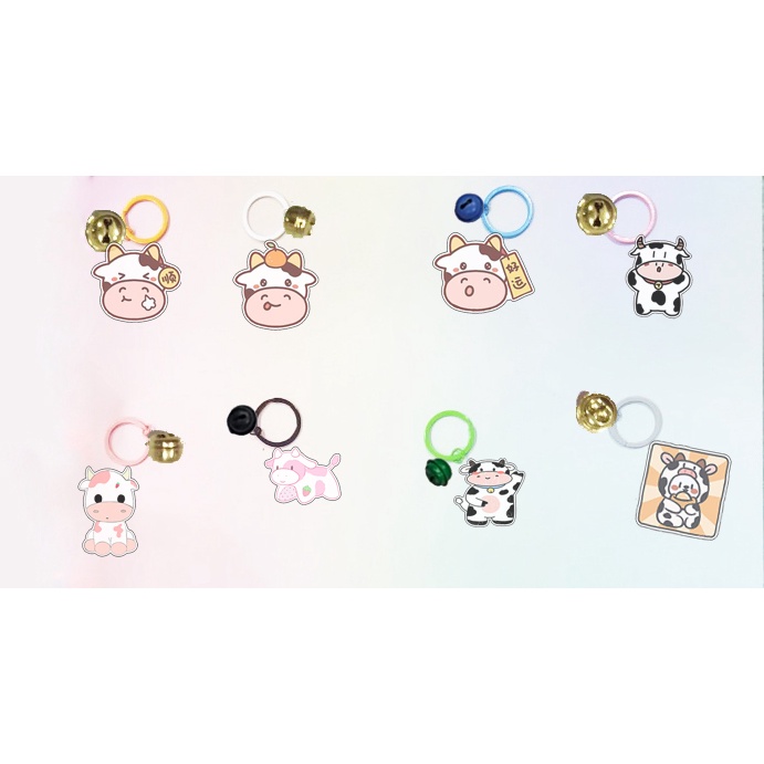 Móc khoá bò sữa dẹt vòng MKI36 móc khoá cute móc khoá dễ thương