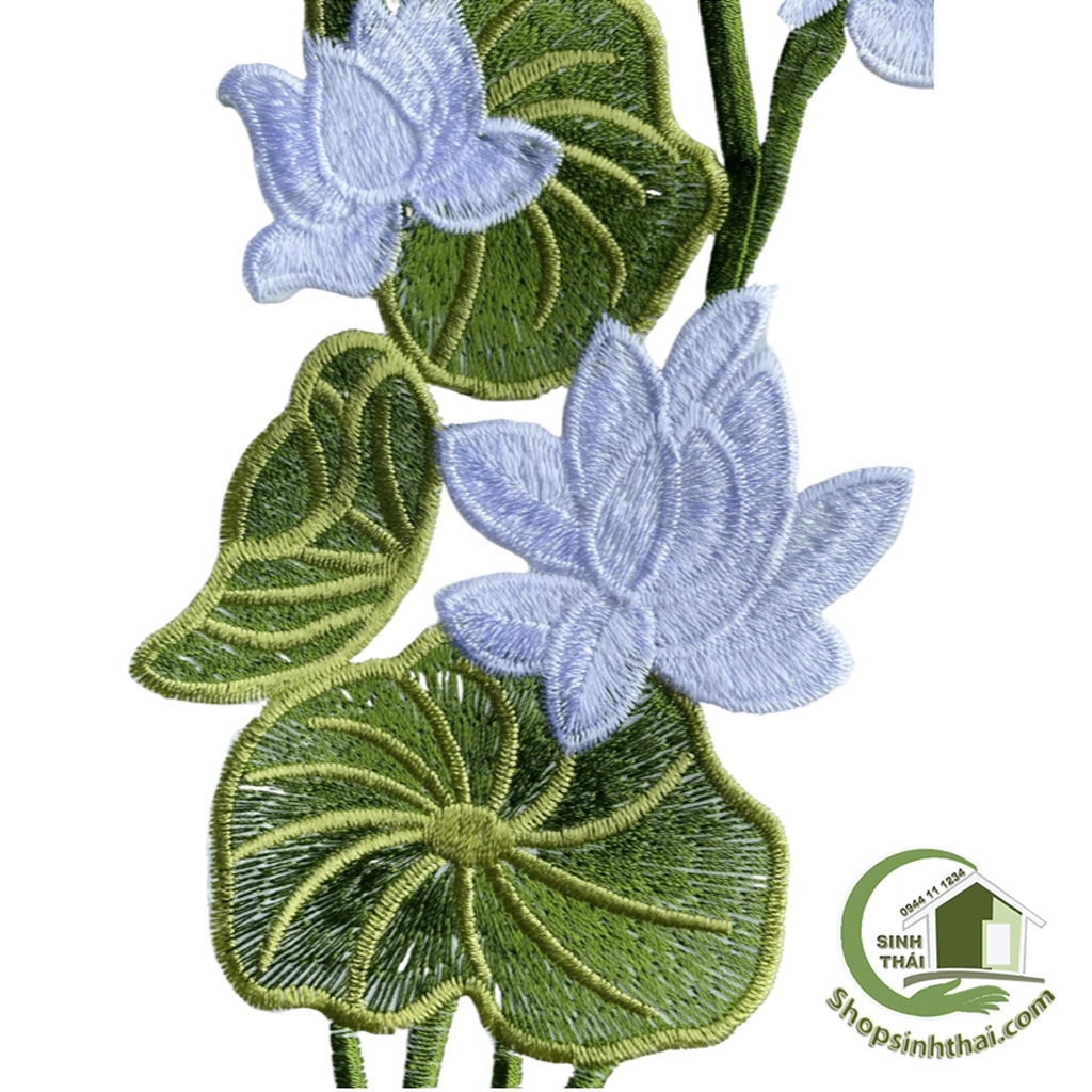 Miếng dán ủi quần áo hình hoa sen màu trắng - dán ủi vải thêu có sẵn keo