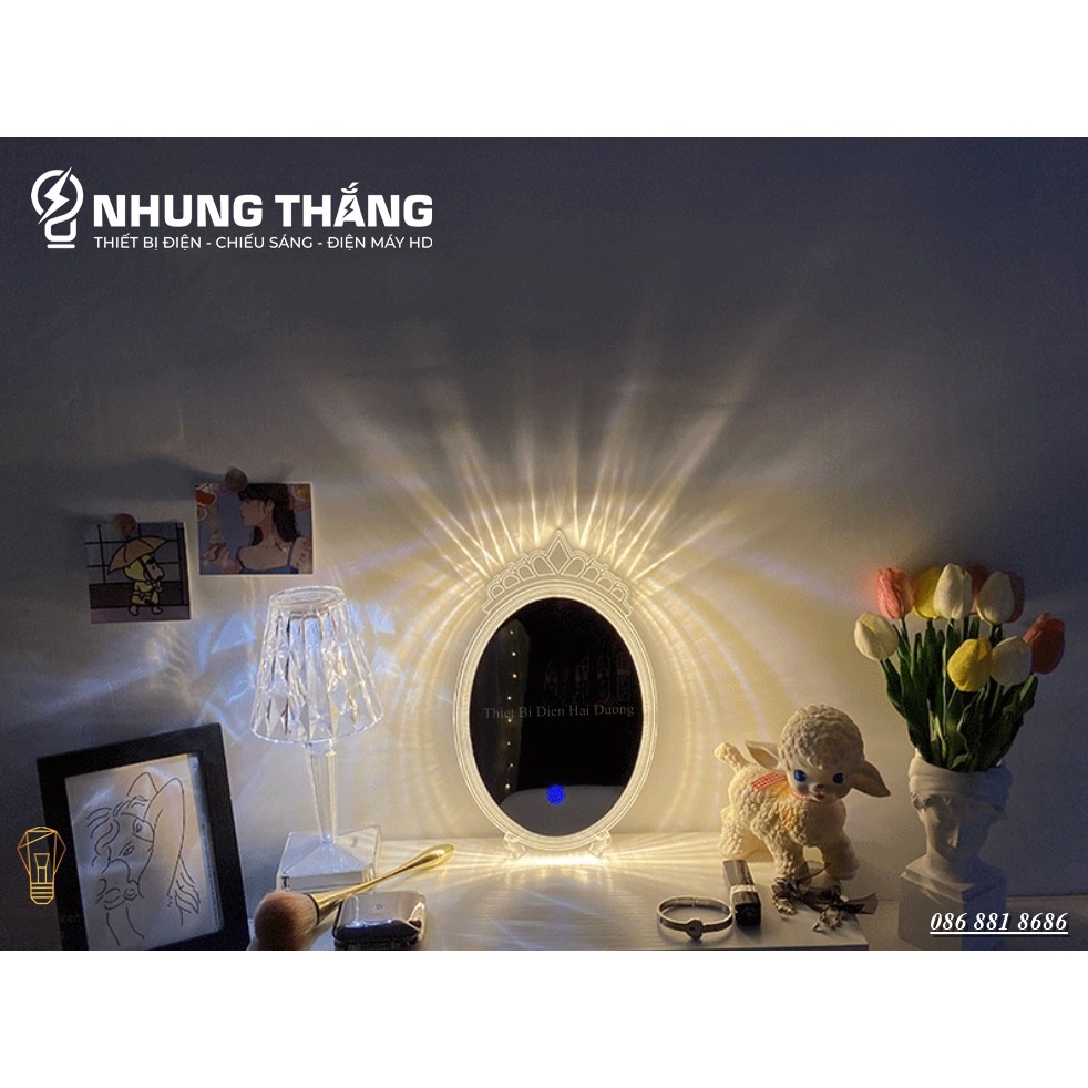 Gương Để Bàn,Gương Trang Điểm Cảm Ứng Có Đèn GTD-1096 - 3 Chế Độ Ánh Sáng - Pin Sạc Tích Điện Sử Dụng Đến 6-8 Tiếng