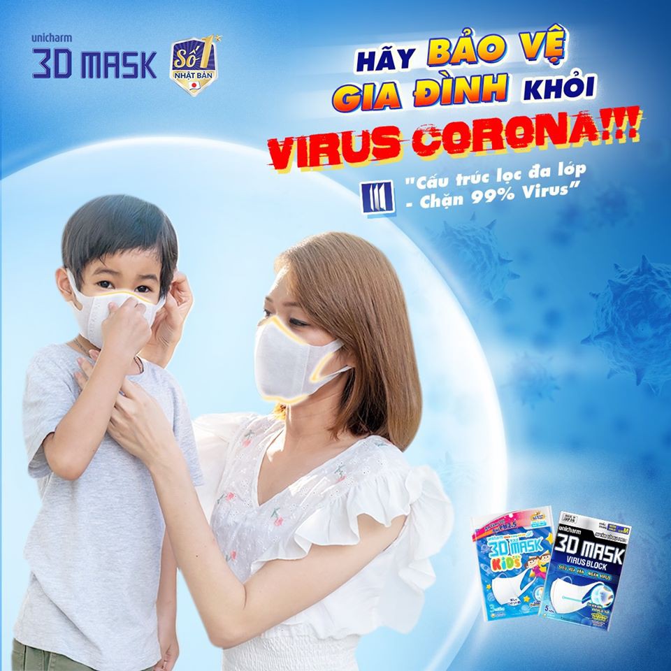 {Combo 10 gói} Khẩu Trang Cho Bé Ngăn Vi Khuẩn - 3D Mask Chính Hãng Unicharm