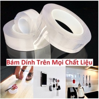 Băng Keo Dán 2 Mặt. Băng Keo Đa Năng Siêu Dính Trong Suốt Dán Mọi Bề Mặt Khổ 3M, 5M