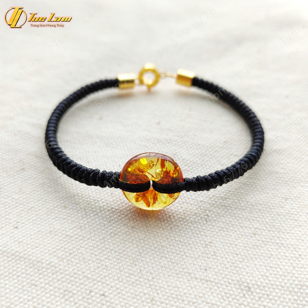 Vòng tay may mắn nữ dây chỉ đen bện đồng điếu màu vàng cánh hoa hợp mệnh bình an - Tuệ Lâm