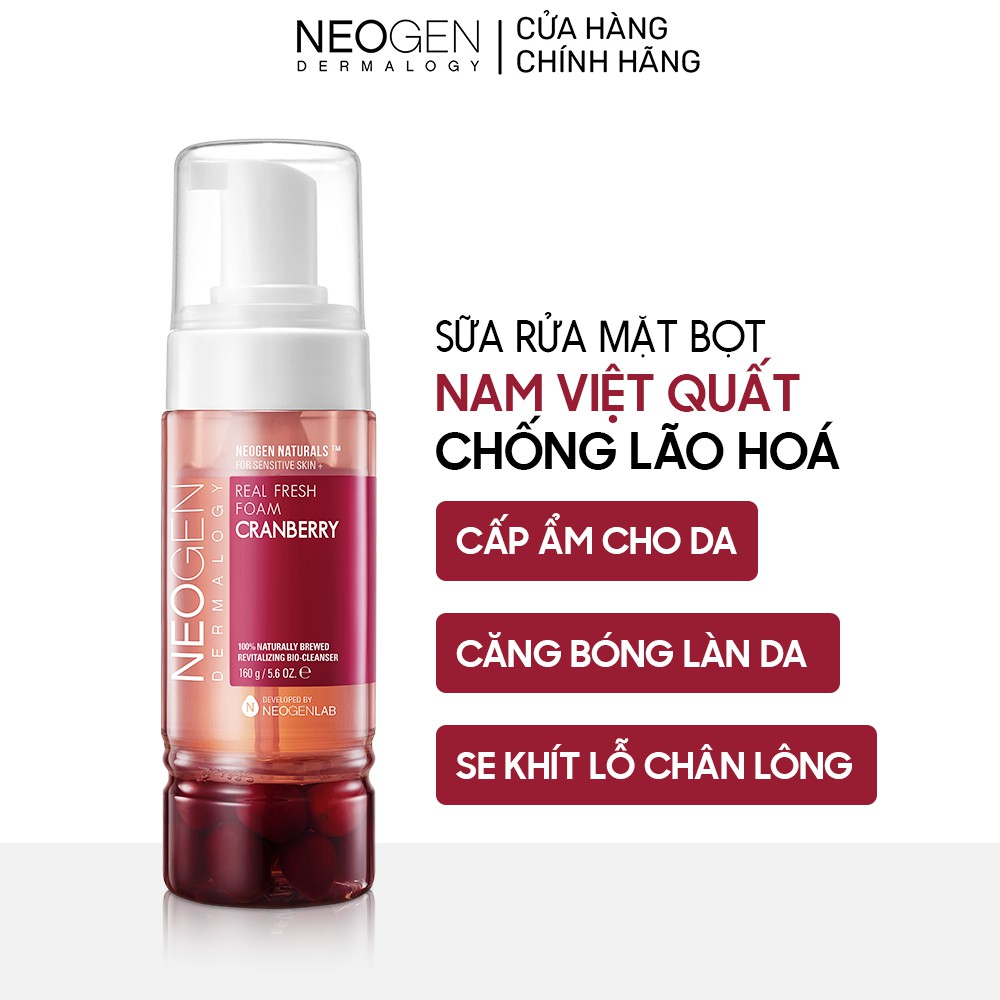 Sữa Rửa Mặt Tạo Bọt Nam Việt Quất Chống Lão Hoá Neogen Dermalogy Real Fresh Foam Cleanser Cranberry 160ml