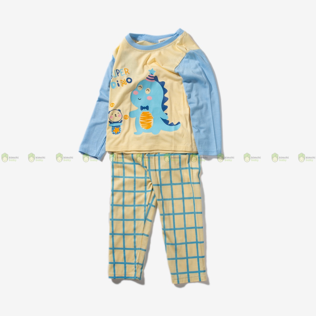Bộ Thun Lạnh Dài Tay Cho Bé Gái, Bé Trai Minky Mom Động Vật Quần Kẻ, Bộ Quần Áo Cho Bé Mặc Nhà Thu Đông MKMTD2231