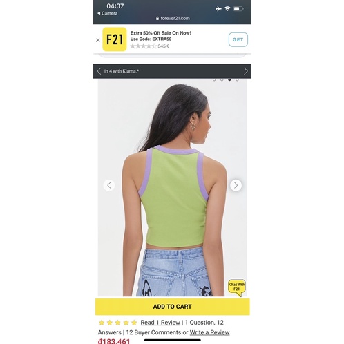 Áo croptop f21 cổ phối viền màu