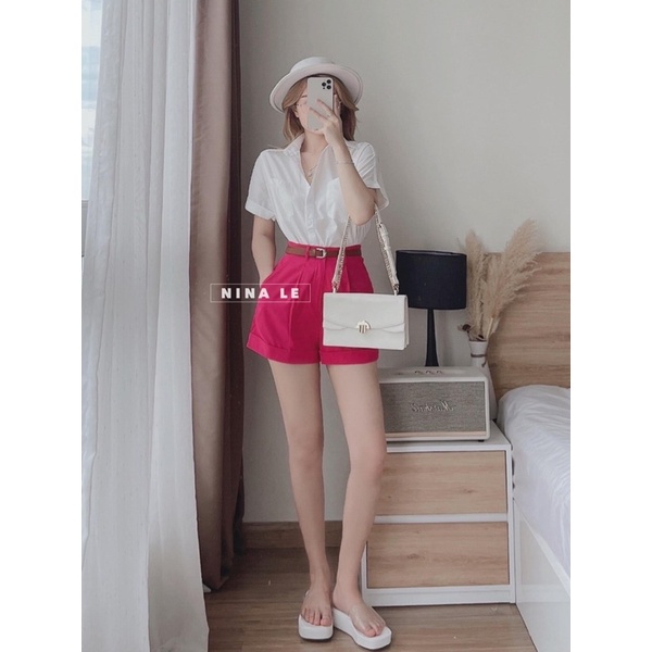 SET ÁO SƠ MI TRẮNG + QUẦN HỒNG + BELT