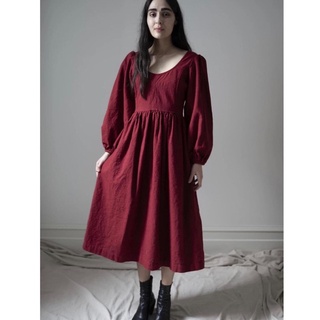 Đầm linen tay bồng rã cúp ngực Linen Premium Cao Cấp