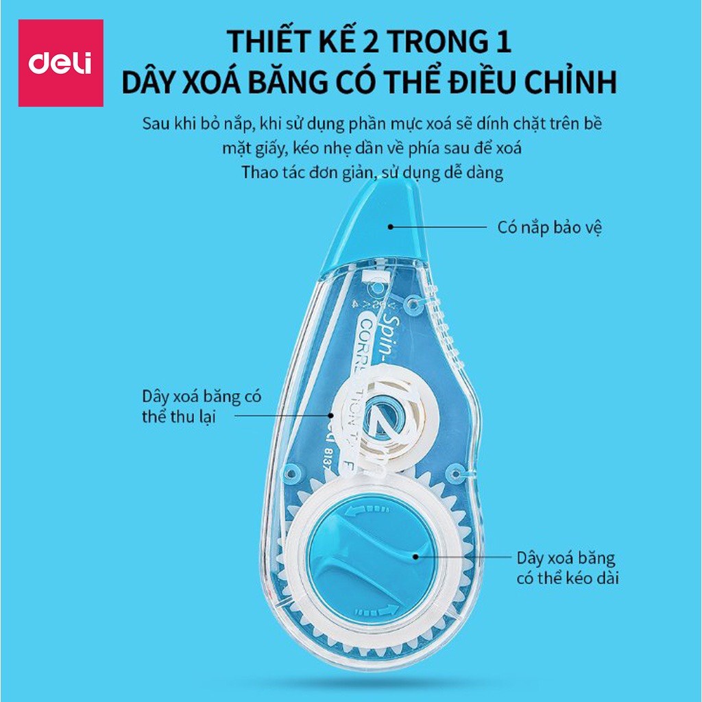 Bút xóa băng cao cấp Deli dài 12m - 1 chiếc - khô nhanh - Băng xóa kéo văn phòng phẩm cute - MIYABI STORE
