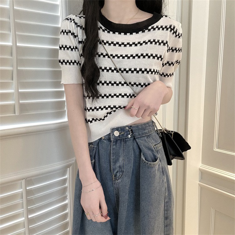 Áo thun ZHELIHANGFEI tay ngắn dệt kim thời trang cho nữ