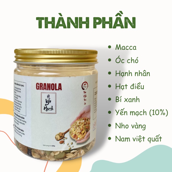 Granola Siêu Hạt, 10% Yến Mạch, Ngũ Cốc Mix Hoa Quả Sấy Ngon Giòn Ăn Kiêng Lành Mạnh - Vinatha Bếp Bình Yên 200gram