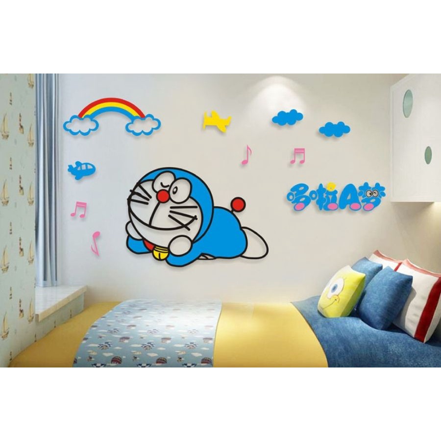 Tranh dán tường 3D Mica DORAEMON Viền Đen Size 120*70cm