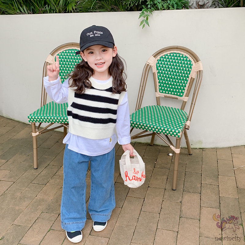 Quần jean ống rộng thời trang mùa thu Hàn Quốc năng động cho bé gái