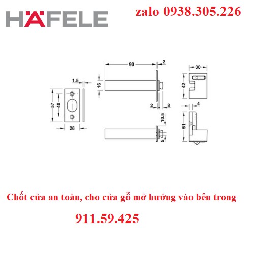 Chốt cửa an toàn, cho cửa gỗ mở hướng vào bên trong 911.59.425