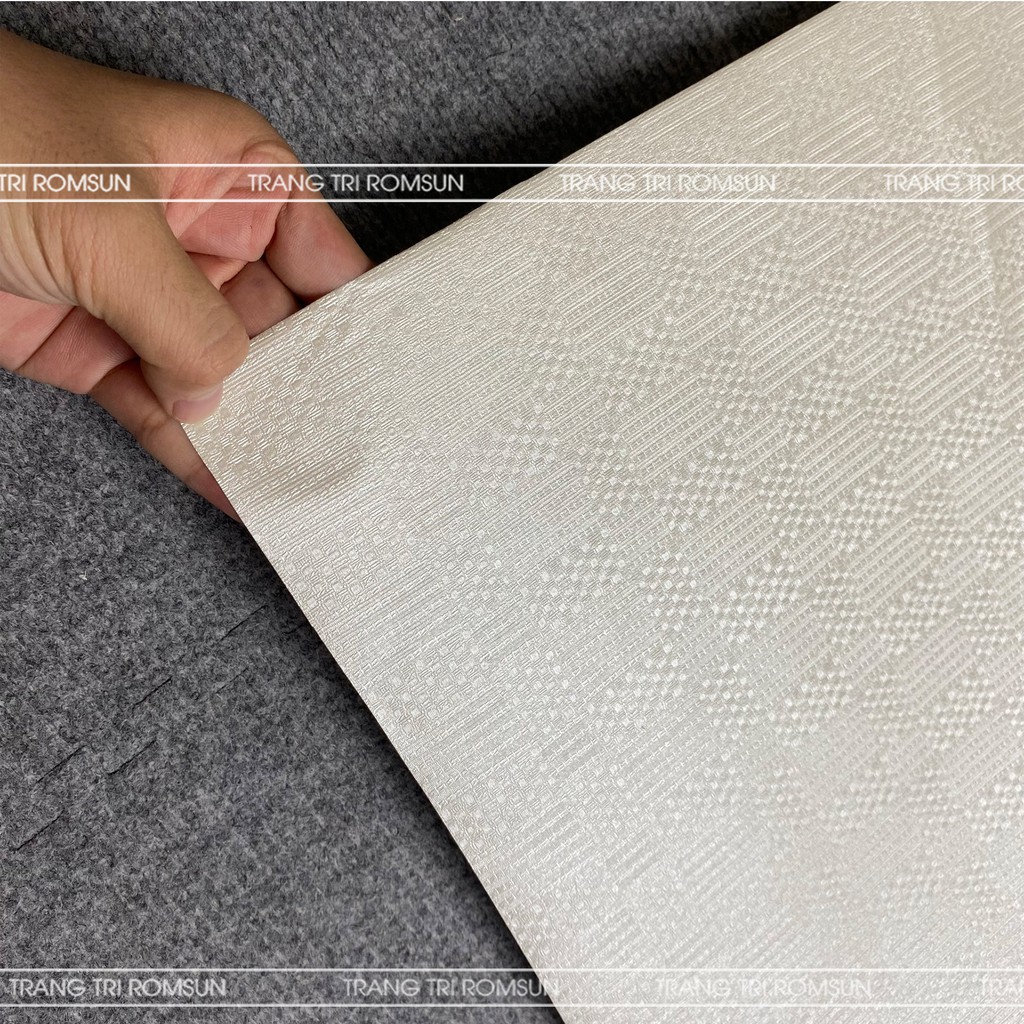 Giấy dán tường hàn quốc vintage trắng khổ 1m2 chống thấm, Decal trang trí phòng khách dễ lau chùi sẵn keo