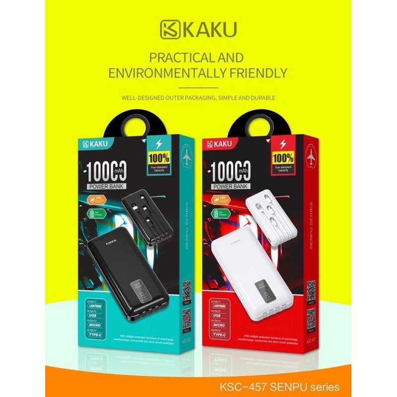 Sạc dự phòng sạc nhanh KAKU 3 dây mã KSC 457 dung lượng 10.000 mAh