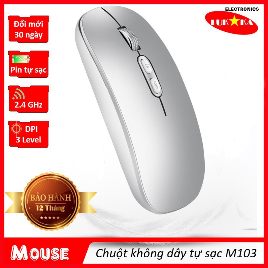 [CHUỘT MACBOOK] Chuột Không Dây Wireless 2.4G Tự Sạc Có Nút Điều Chỉnh DPI, chuột văn phòng CAO CẤP M103